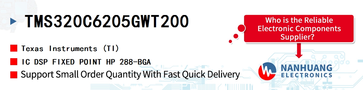 TMS320C6205GWT200 TI IC DSP FIXED POINT HP 288-BGA