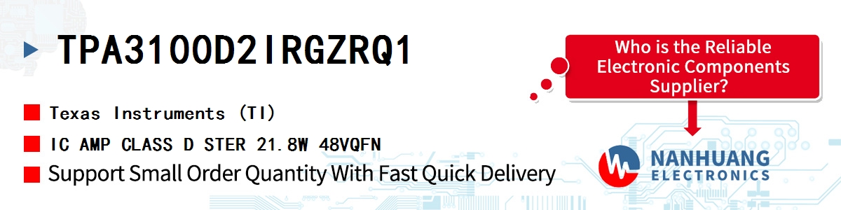 TPA3100D2IRGZRQ1 TI IC AMP CLASS D STER 21.8W 48VQFN